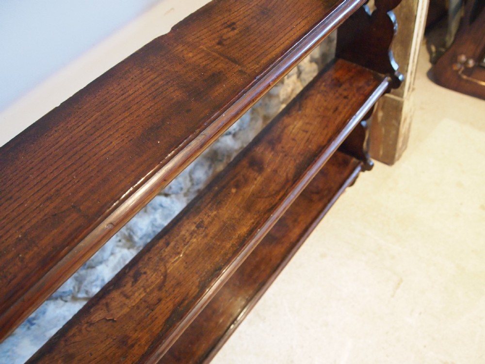 Rare large George III Oak and Elm Delft or plate rack c1770 View IV