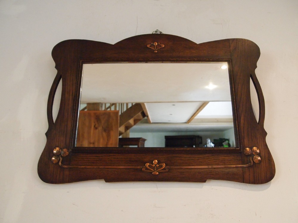 Mirror Arts and Crafts Oak Copper c1900