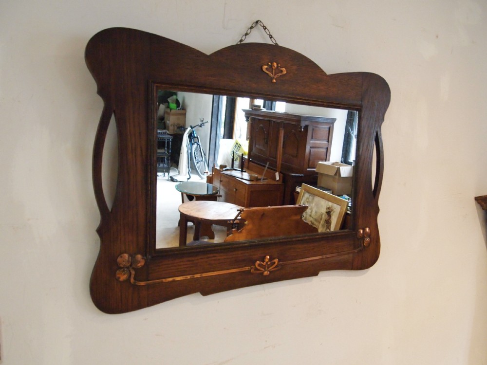 Mirror Arts and Crafts Oak Copper c1900 View II