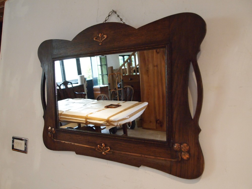 Mirror Arts and Crafts Oak Copper c1900 View V