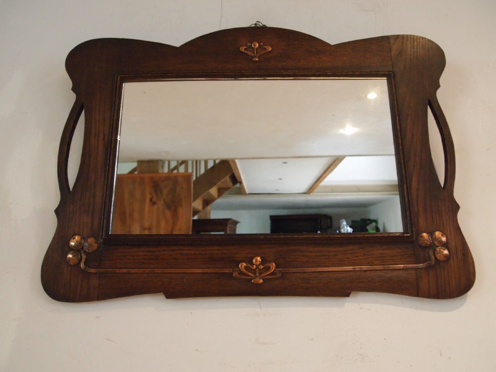 Mirror Arts and Crafts Oak Copper c1900 View X