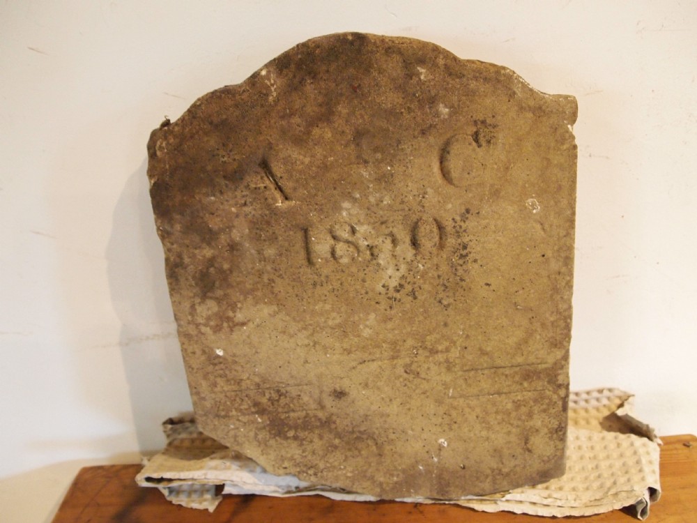 A hand-carved Victorian York stone headstone with chiselled initials A C and date 1860. View VIII
