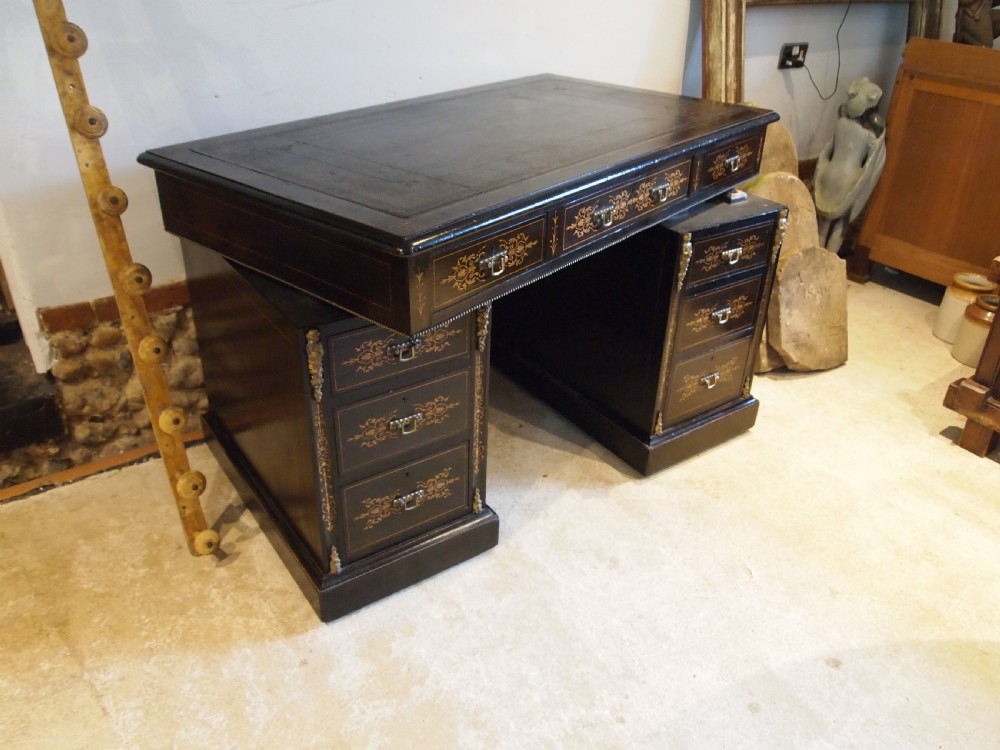 Edwards & Roberts fine quality twin pedestal desk Victorian c1870 View IX