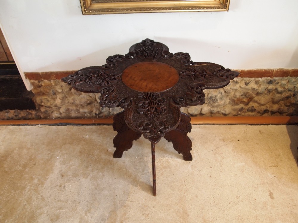 Table fine Burmese carved Padouk side hall lamp c1890