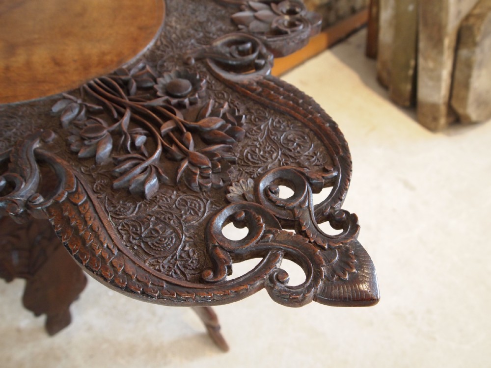 Table fine Burmese carved Padouk side hall lamp c1890 View III