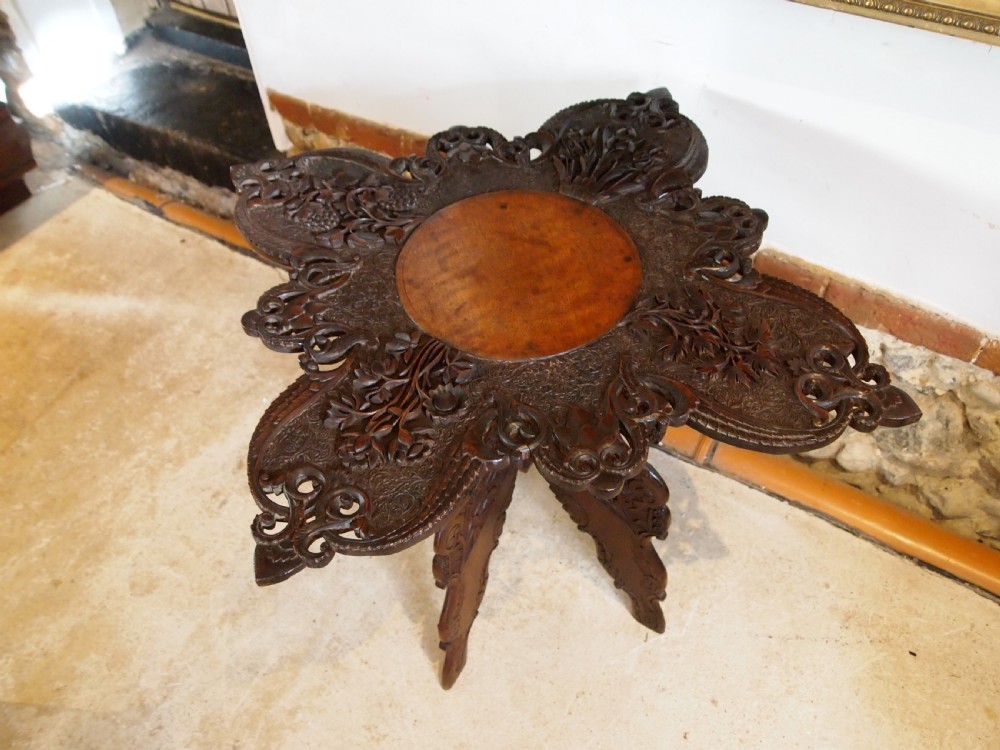 Table fine Burmese carved Padouk side hall lamp c1890 View IV