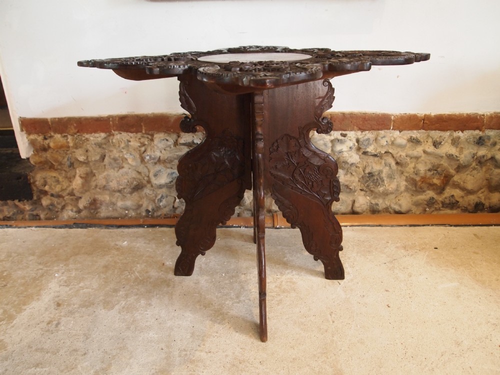 Table fine Burmese carved Padouk side hall lamp c1890 View V