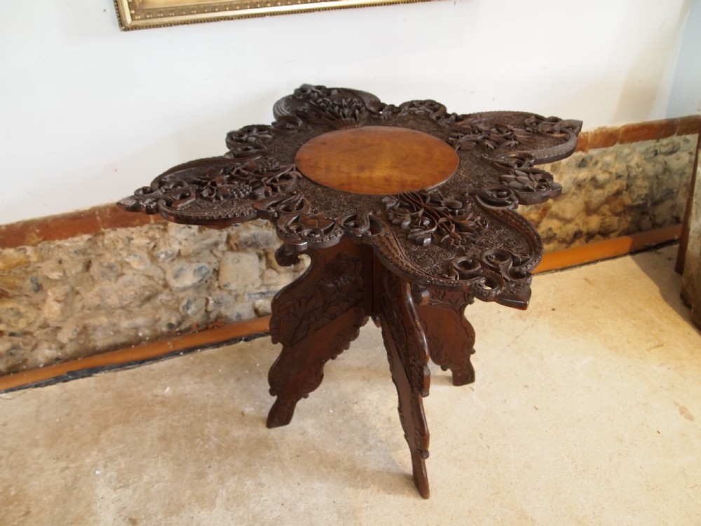 Table fine Burmese carved Padouk side hall lamp c1890 View VII