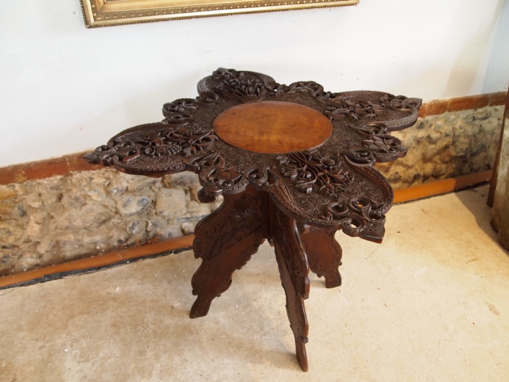 Table fine Burmese carved Padouk side hall lamp c1890 View VIII