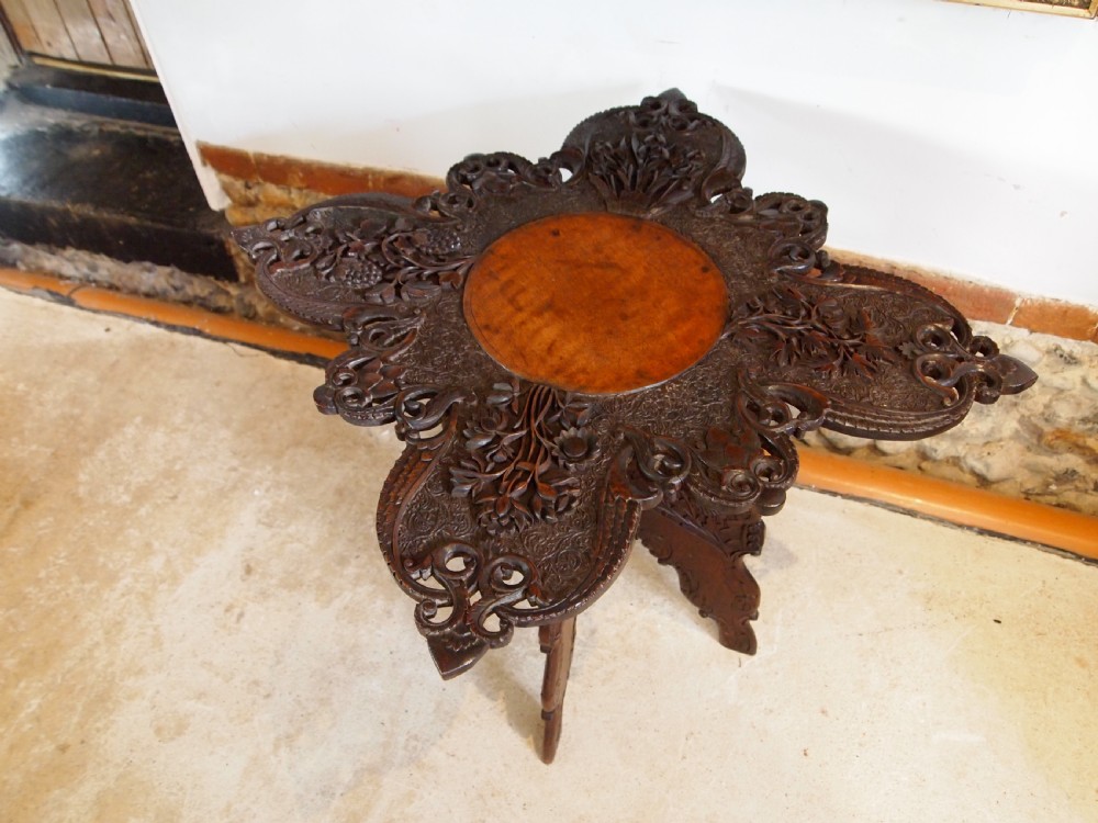 Table fine Burmese carved Padouk side hall lamp c1890 View IX
