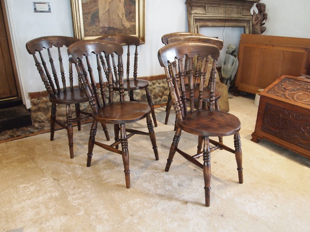 Chairs wonderful set of 6 Windsor kitchen dining chairs c1880 View IX
