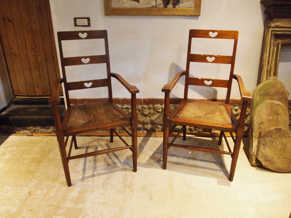 Chairs outstanding pair Arts & Crafts Oak manner of Voysey c1900 View II