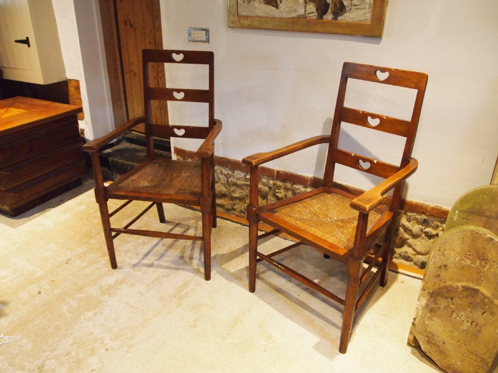 Chairs outstanding pair Arts & Crafts Oak manner of Voysey c1900 View V