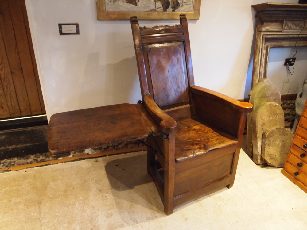 Chair very rare George II Cherry and Elm lambing chair with table c1750