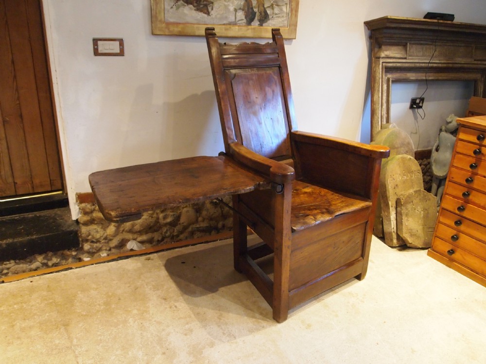 Chair very rare George II Cherry and Elm lambing chair with table c1750 View XV