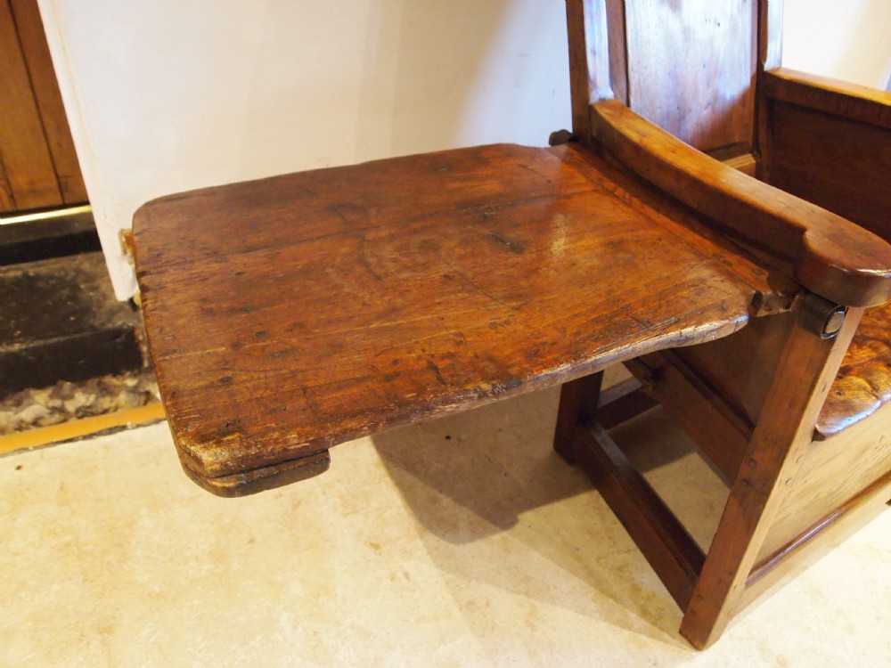 Chair very rare George II Cherry and Elm lambing chair with table c1750 View XVI