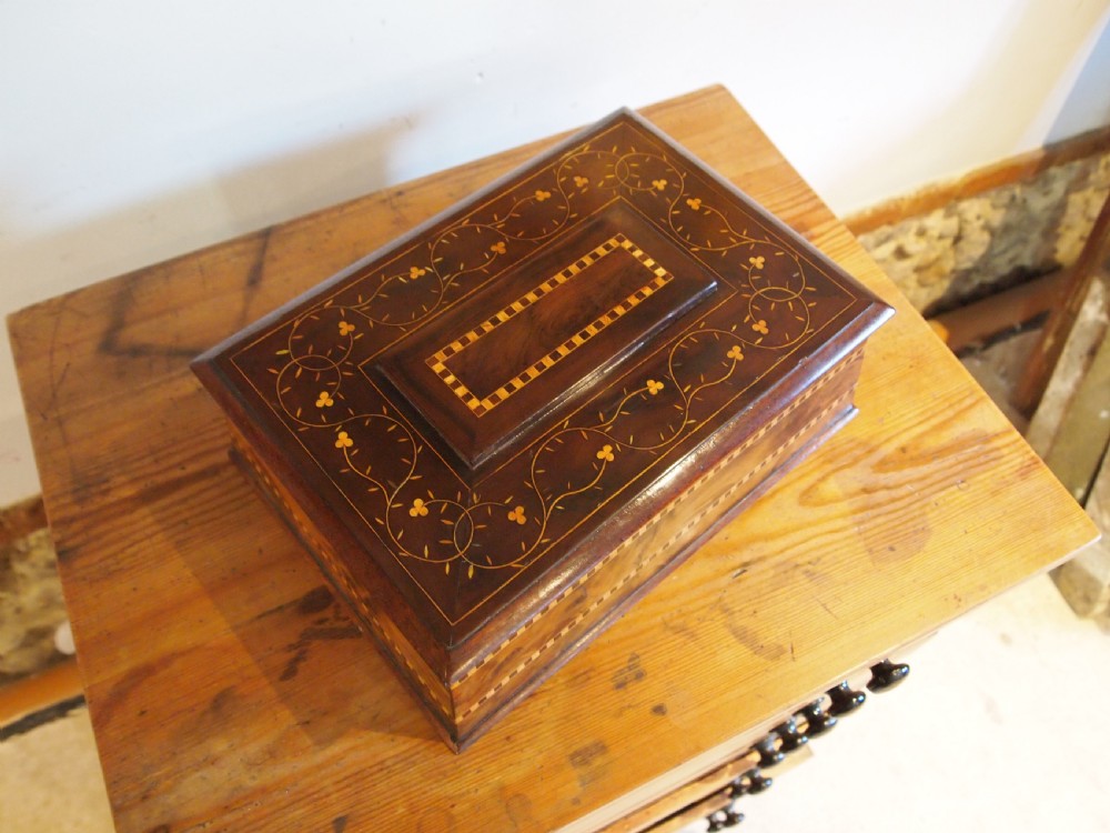 Box Rare Killarney Yew wood jewellery sewing sarcophagus shape c1870