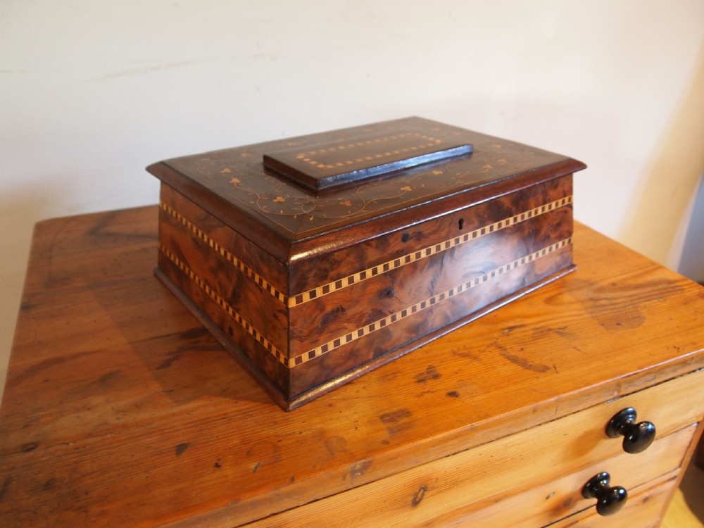 Box Rare Killarney Yew wood jewellery sewing sarcophagus shape c1870 View II