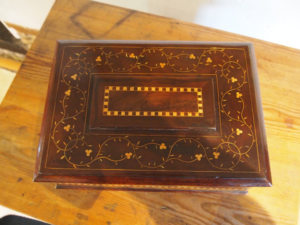 Box Rare Killarney Yew wood jewellery sewing sarcophagus shape c1870 View IV