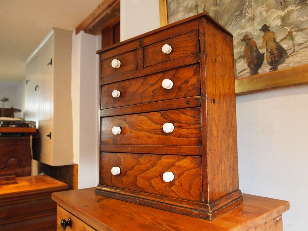 Chest of drawers rare Miniature Elm apprentice primitive c1800 View IV
