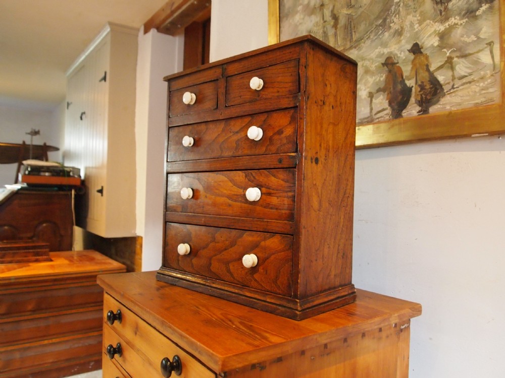 Chest of drawers rare Miniature Elm apprentice primitive c1800 View XI