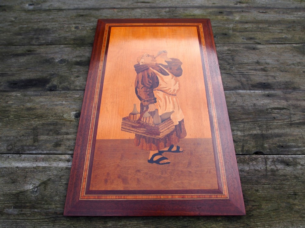 Rare Arts and Crafts Rowley gallery inlaid panel the drunken monk c1900