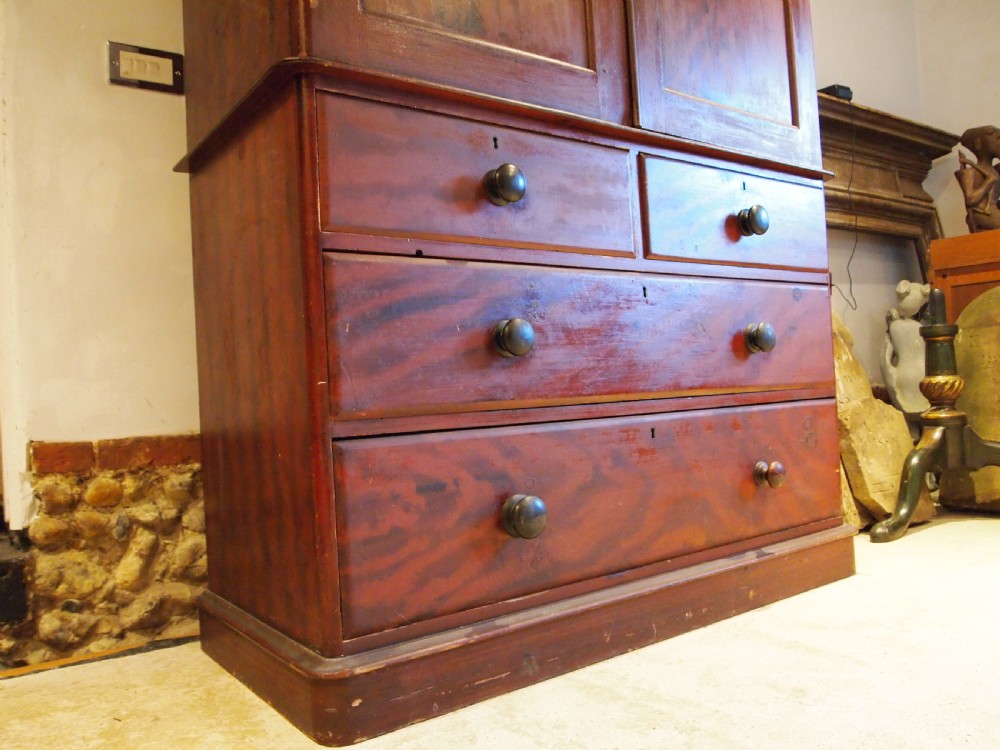 Rare Linen press cupboard on chest in original scumble paint c1840 View II