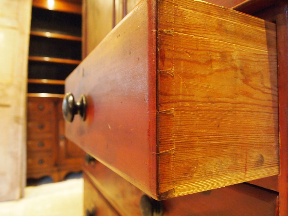 Rare Linen press cupboard on chest in original scumble paint c1840 View III