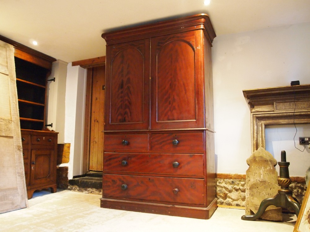 Rare Linen press cupboard on chest in original scumble paint c1840 View VII