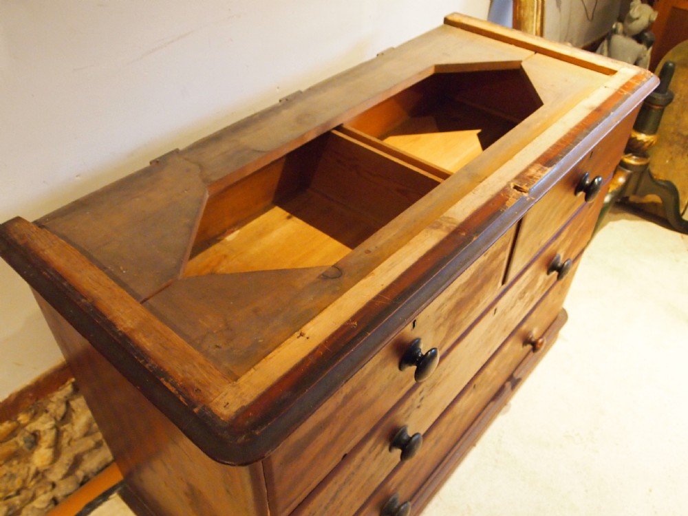 Rare Linen press cupboard on chest in original scumble paint c1840 View X