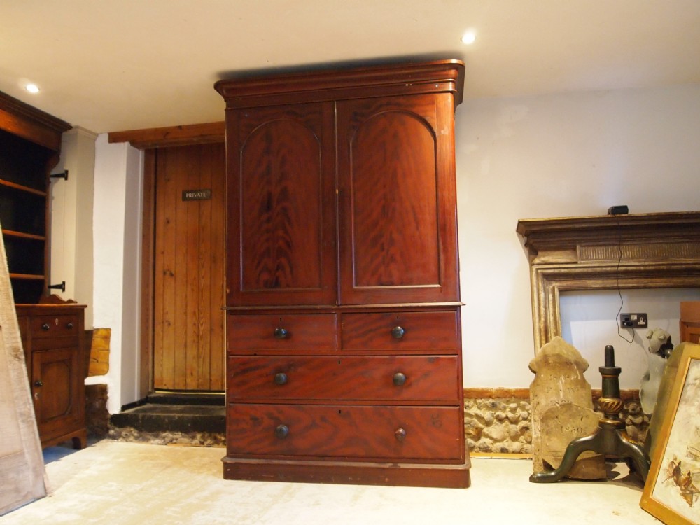 Rare Linen press cupboard on chest in original scumble paint c1840 View XII