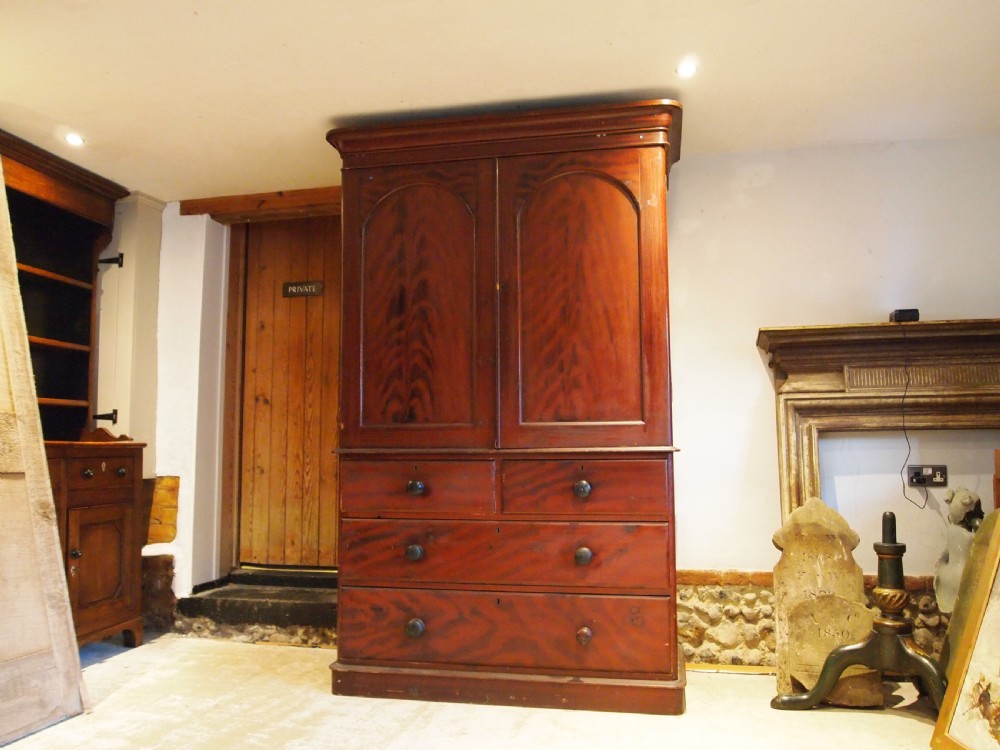Rare Linen press cupboard on chest in original scumble paint c1840 View XIV