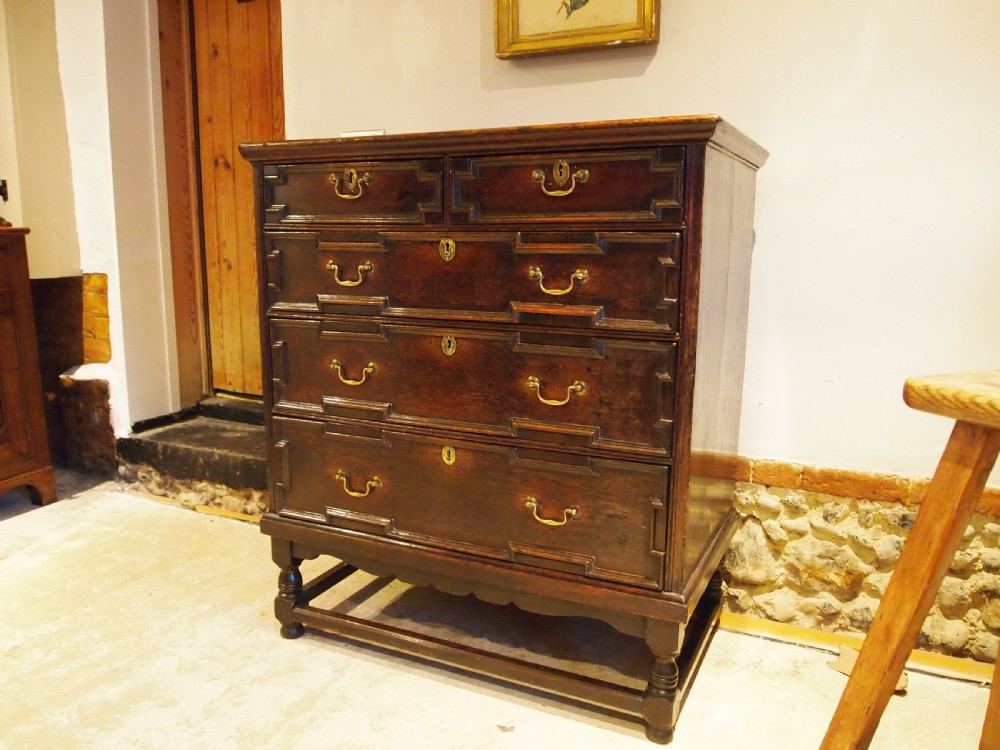 Chest of drawers rare Queen Anne Oak on stand c1700