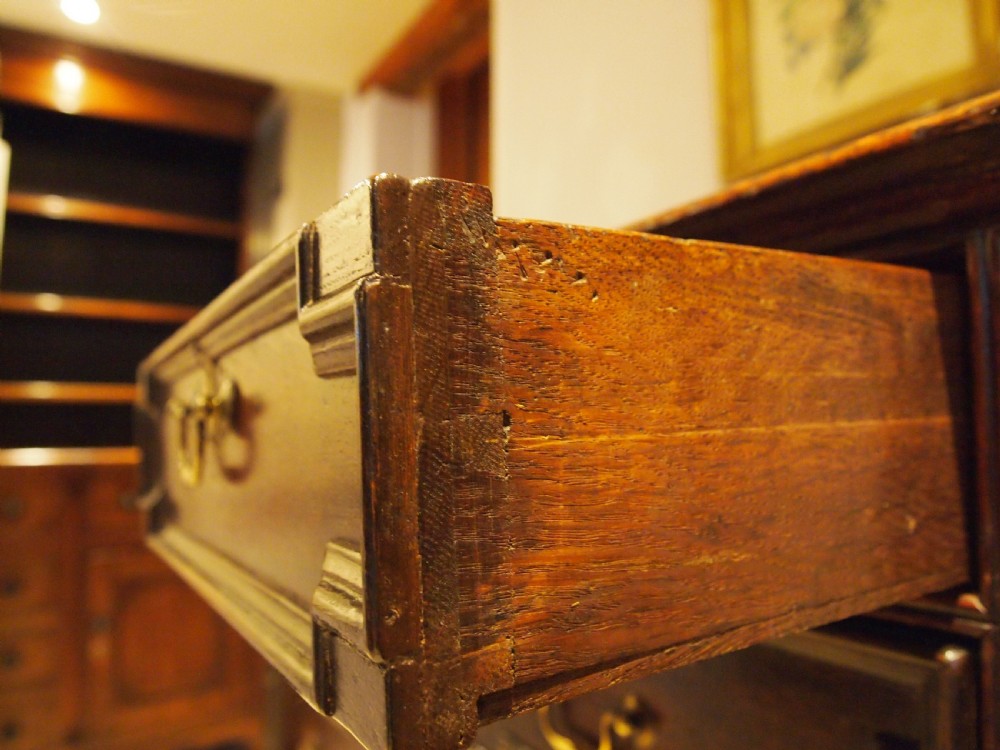 Chest of drawers rare Queen Anne Oak on stand c1700 View VI