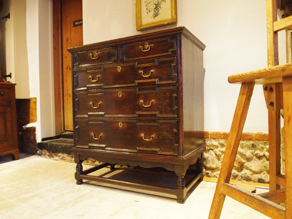 Chest of drawers rare Queen Anne Oak on stand c1700 View IX