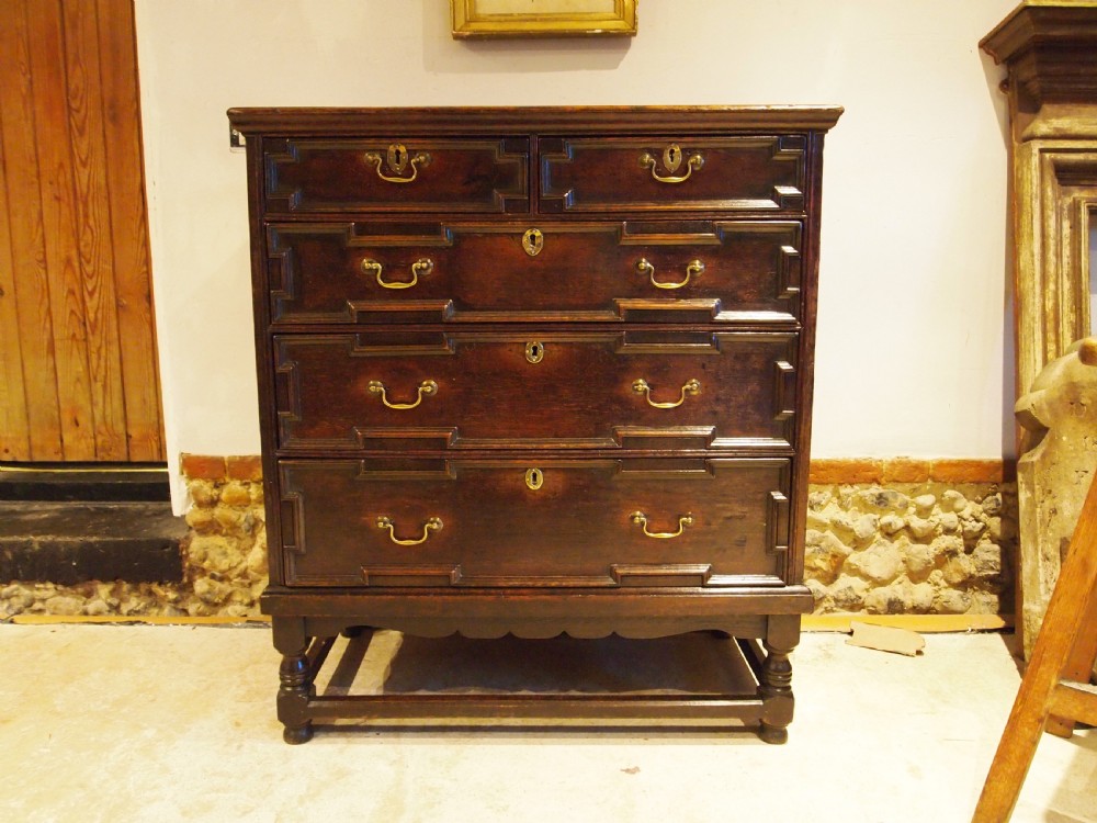 Chest of drawers rare Queen Anne Oak on stand c1700 View X