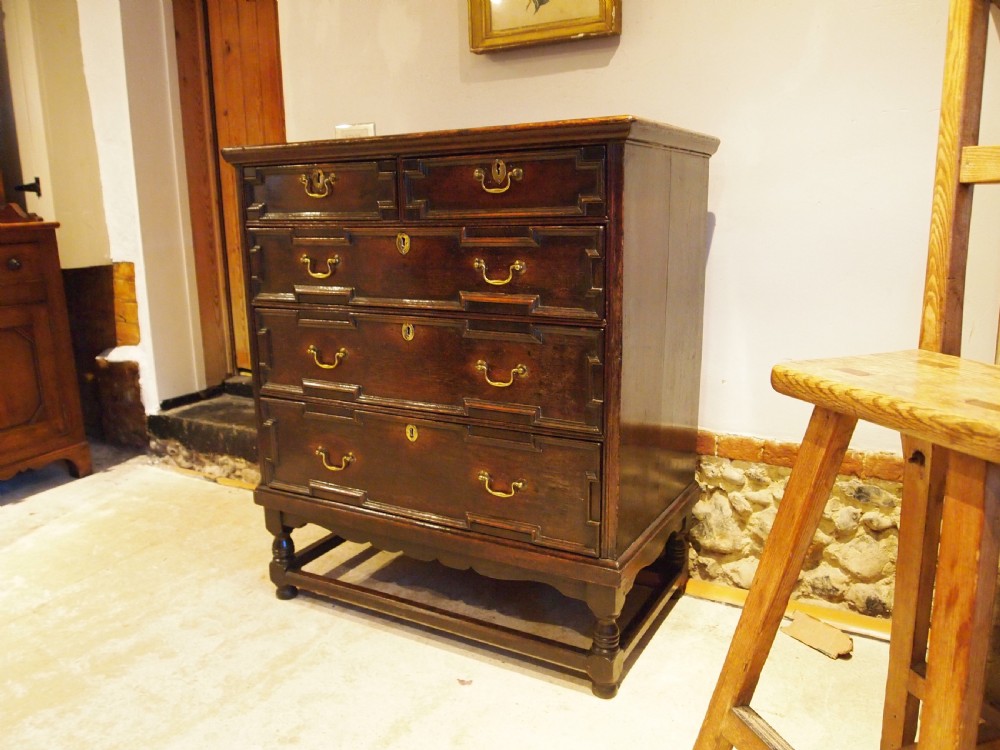 Chest of drawers rare Queen Anne Oak on stand c1700 View XI