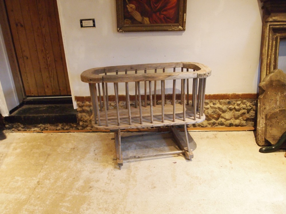 Primitive rare child's cot or crib Pine c1850 View II