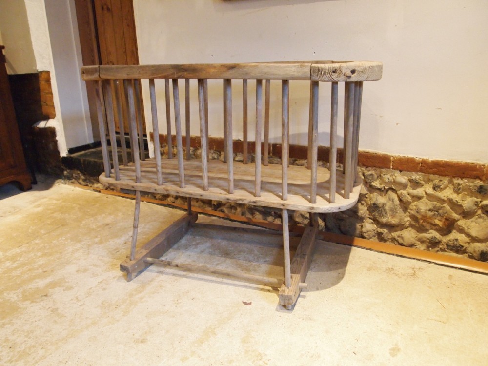 Primitive rare child's cot or crib Pine c1850 View IV