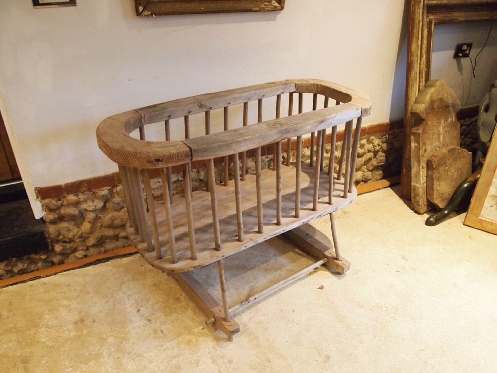 Primitive rare child's cot or crib Pine c1850 View VI