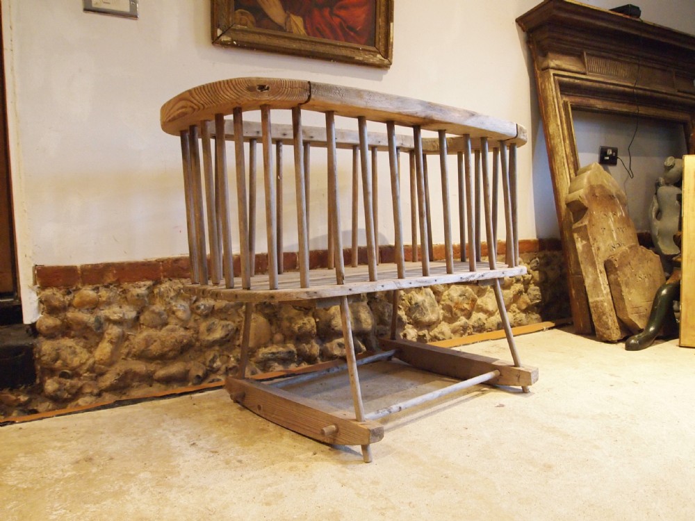 Primitive rare child's cot or crib Pine c1850 View VII