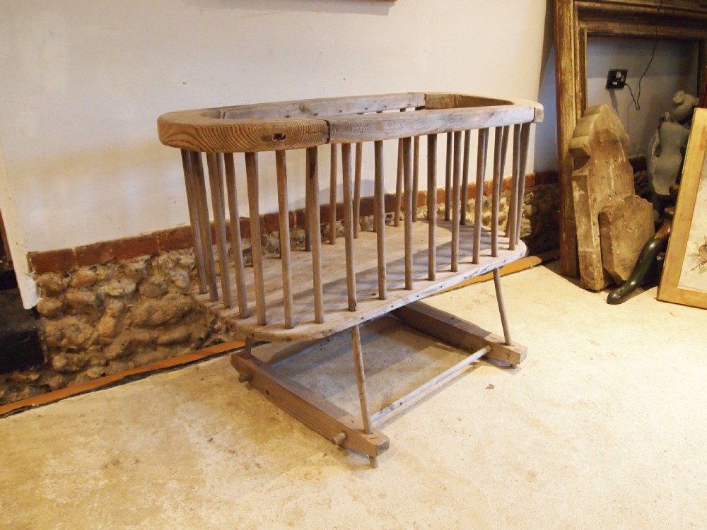 Primitive rare child's cot or crib Pine c1850 View IX