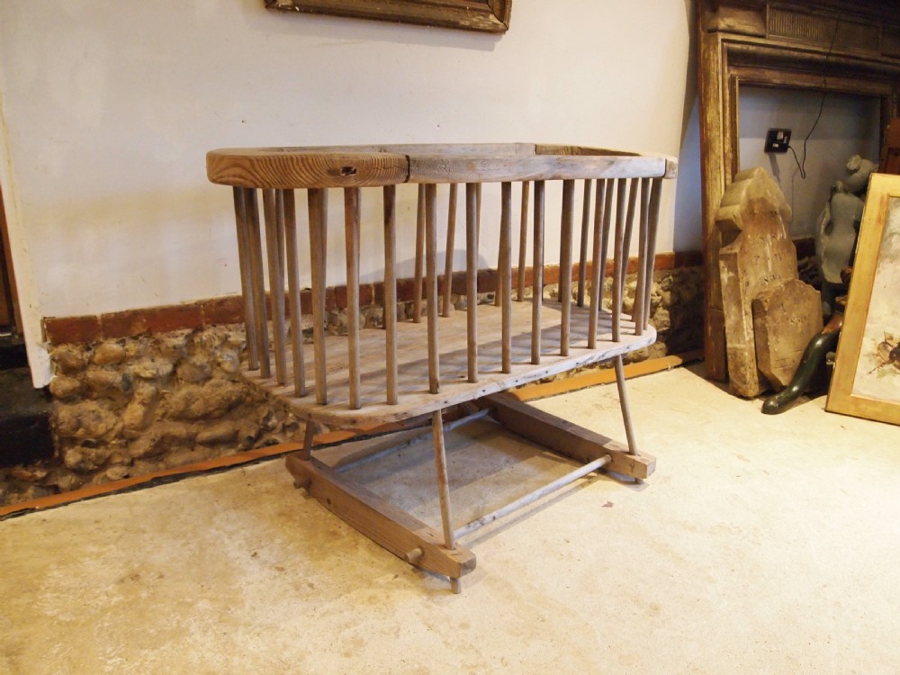 Primitive rare child's cot or crib Pine c1850 View X