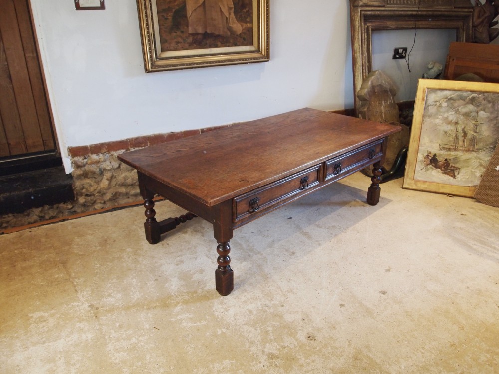 Coffee table solid Oak refectory style large c1900 View II