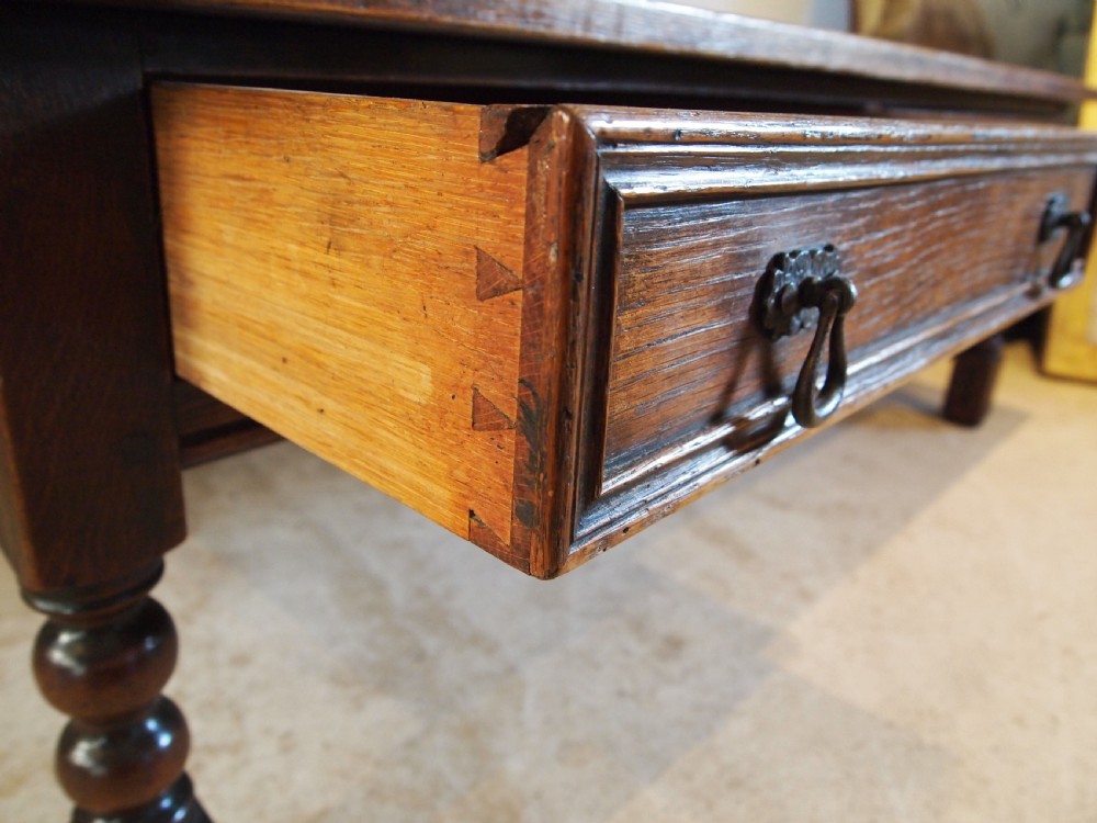 Coffee table solid Oak refectory style large c1900 View V