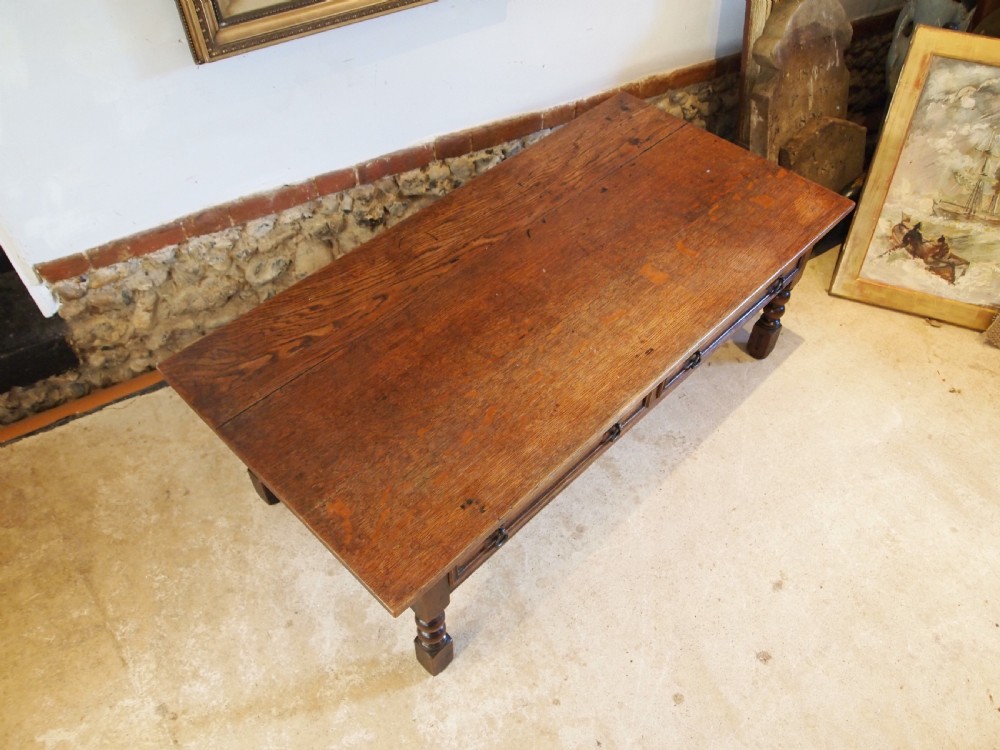 Coffee table solid Oak refectory style large c1900 View VI