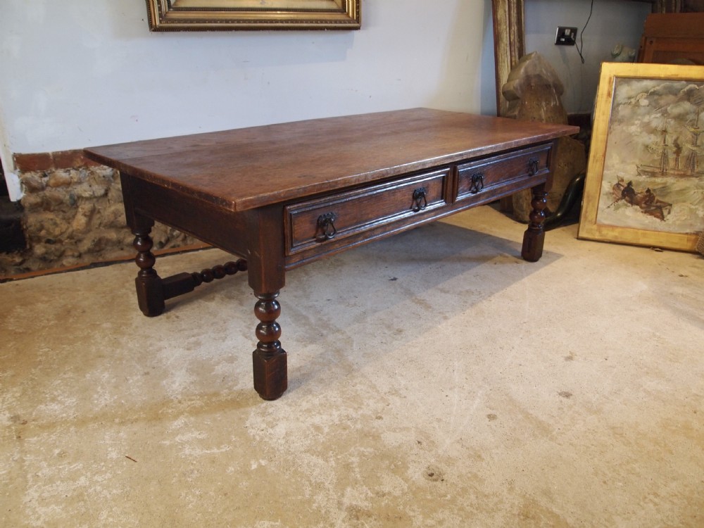 Coffee table solid Oak refectory style large c1900 View VII