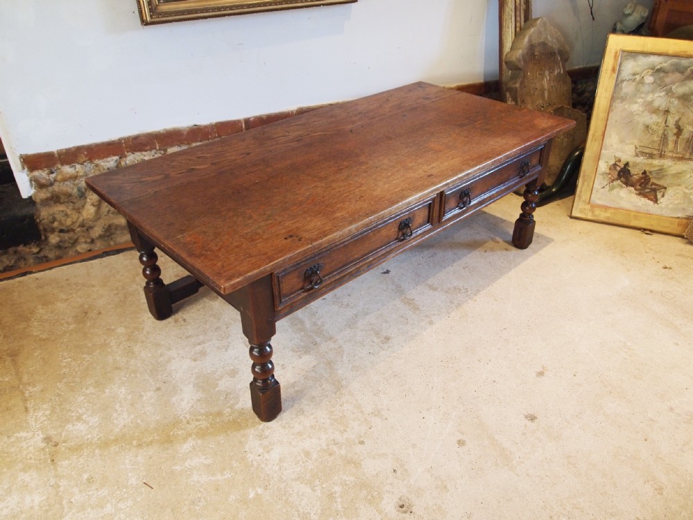 Coffee table solid Oak refectory style large c1900 View VIII