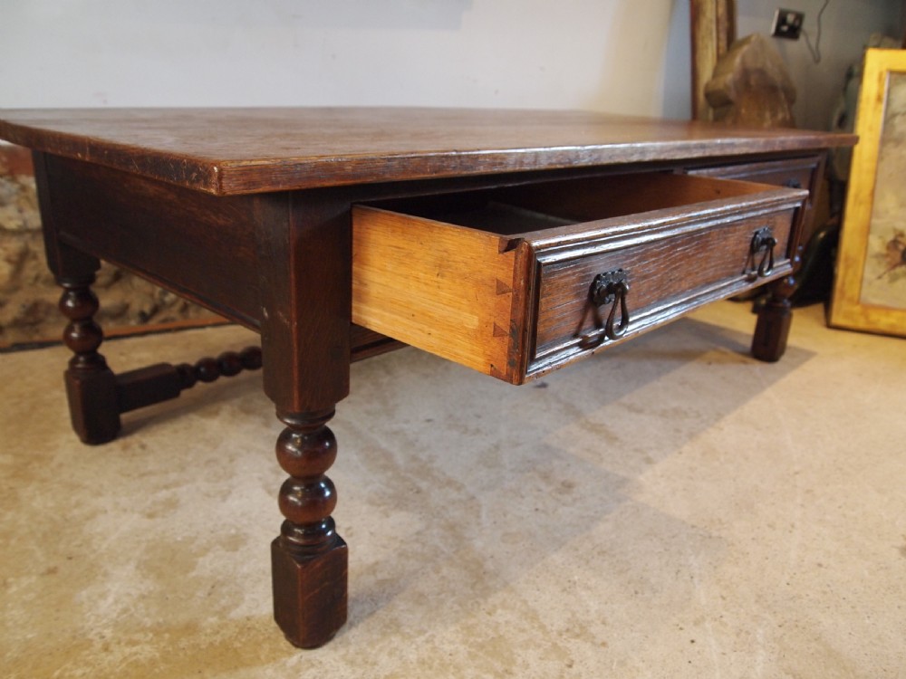 Coffee table solid Oak refectory style large c1900 View X