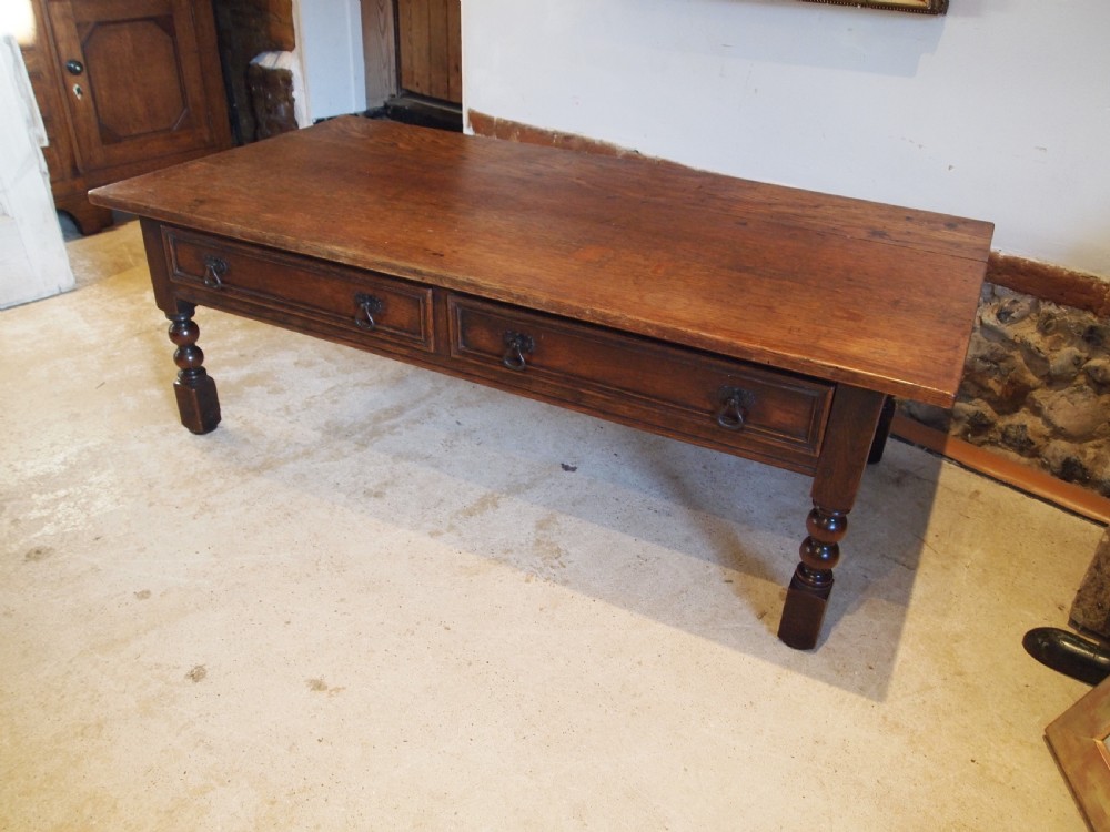 Coffee table solid Oak refectory style large c1900 View XI